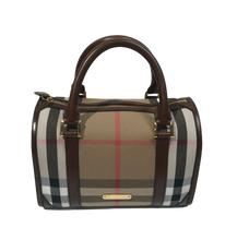 Load image into Gallery viewer, AUTHENTIC BURBERRY House Check Bridle Bowling Dark Tan PREOWNED (WBA459)