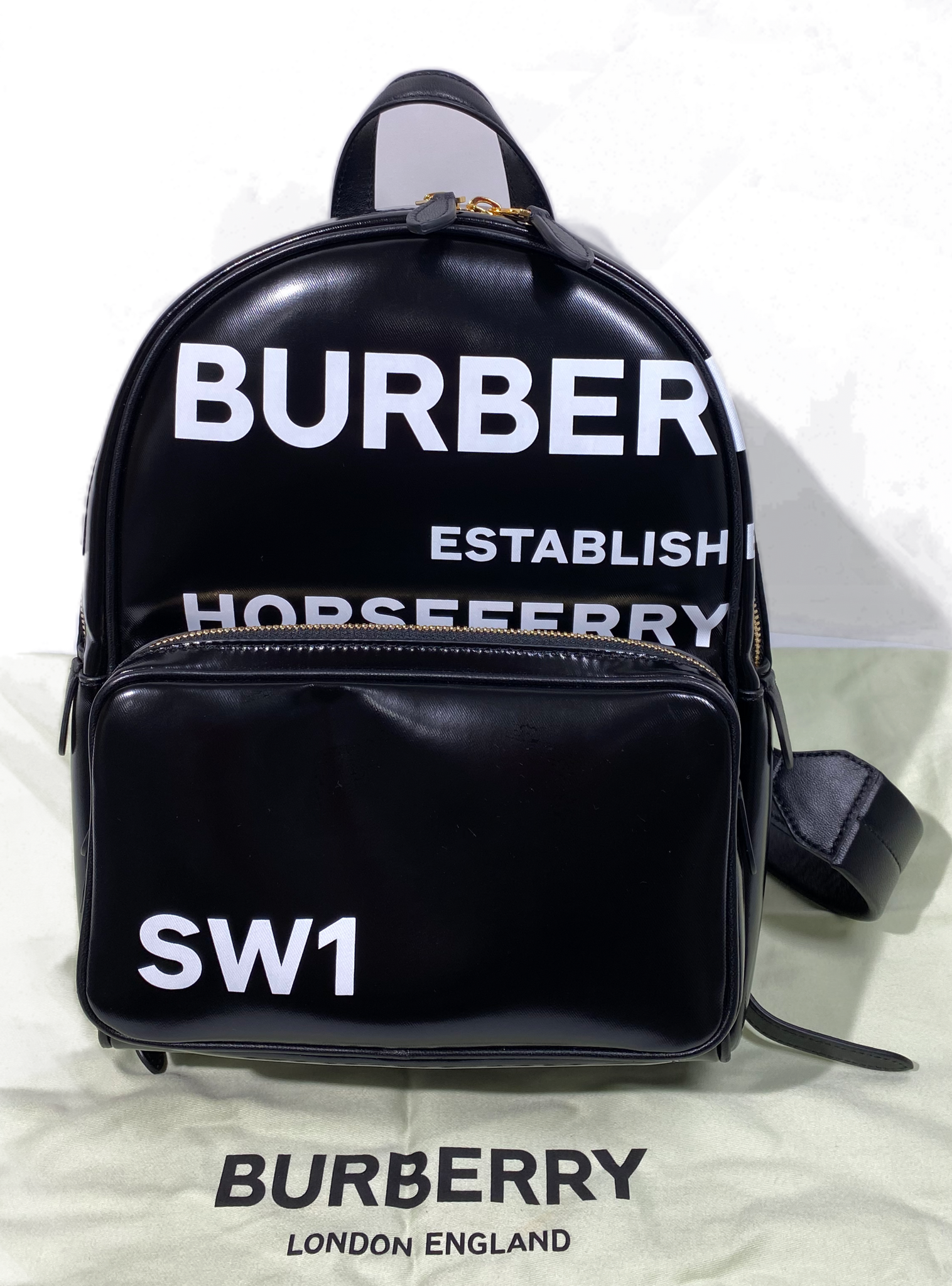 AUTHENTIC Burberry Coated Canvas Horseferry Print Black Backpack