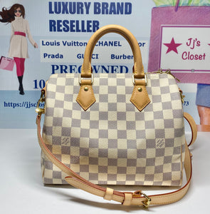  Louis Vuitton, Pre-Loved Damier Azur Speedy Bandouliere 25,  White : Luxury Stores