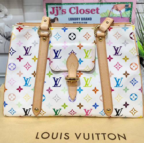 AUTHENTIC Louis Vuitton Aurelia White Multicolore MM Preowned (WBA257)