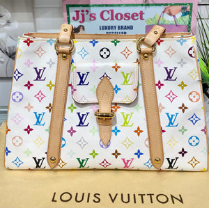 Authentic Louis Vuitton White Multicolore Monogram Aurelia GM Tote Bag
