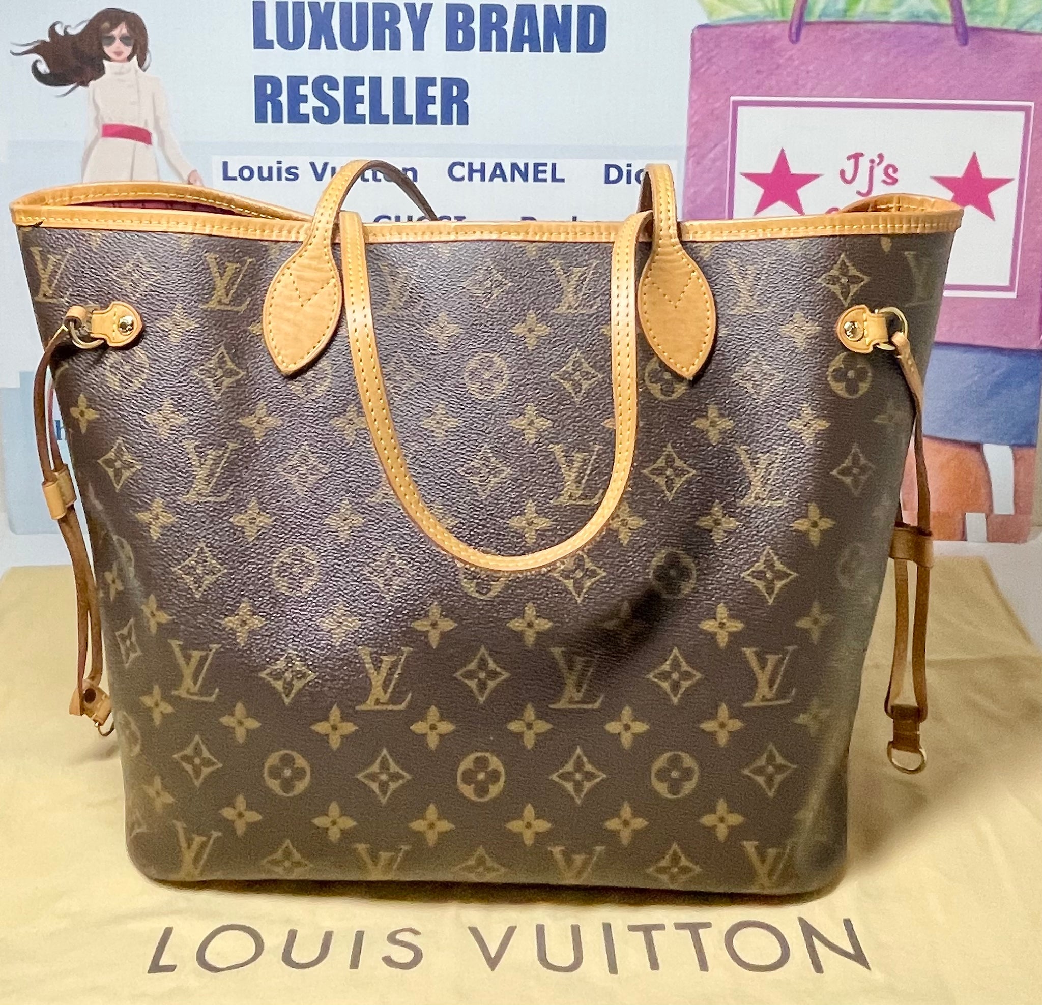 LV brand new Neverfull Monogram mm Pivoine Lining, Luxury, Bags