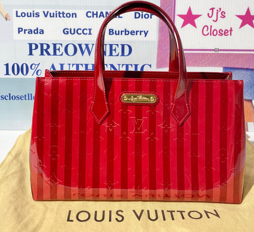 AUTHENTIC Louis Vuitton Wilshire Vernis Red Rayures PM PREOWNED (WBA276)