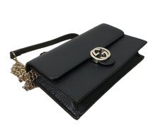 Load image into Gallery viewer, AUTHENTIC Gucci Dollar Chain Wallet Black Interlocking GG PREOWNED (WBA1032)