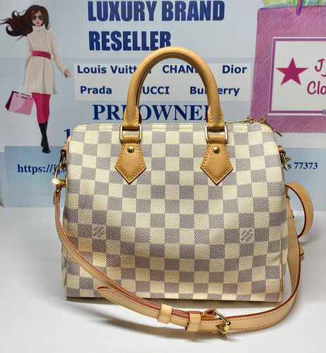 AUTHENTIC Louis Vuitton Speedy 25 Bandouliere  Damier Azur PREOWNED (WBA395)