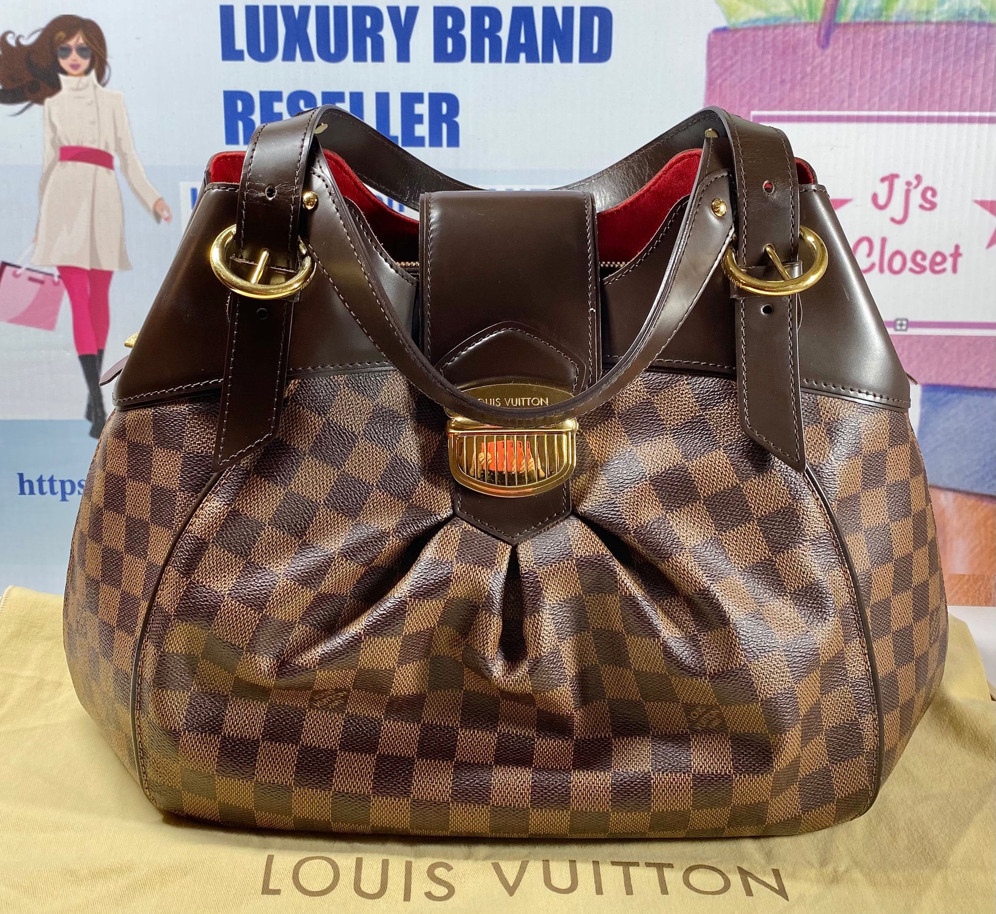 Louis Vuitton Sistina GM Damier Ebene Double Top Handle Bag on SALE