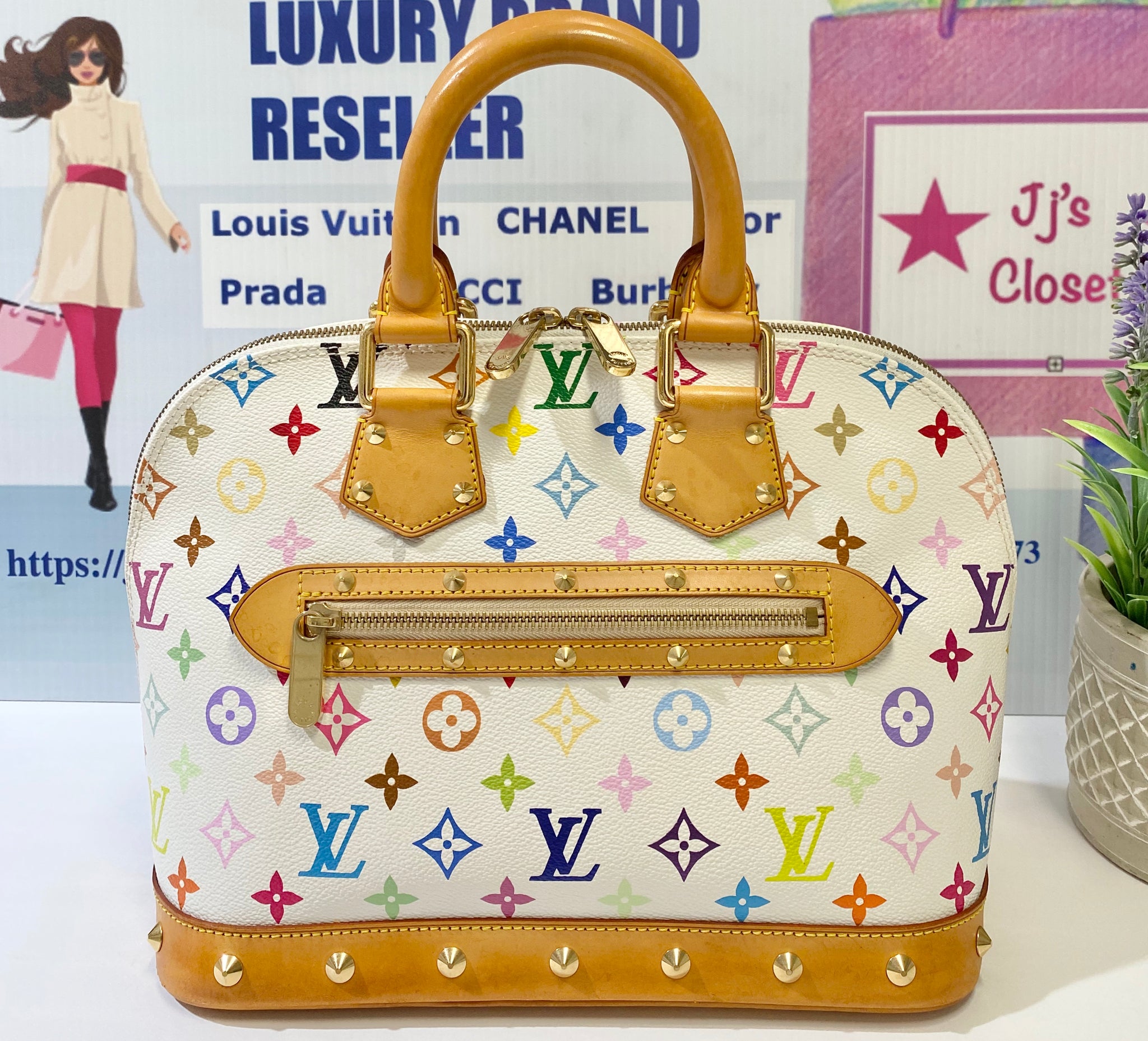 LOUIS VUITTON Alma GM Handbag Multi-Color White - RARE Iconic