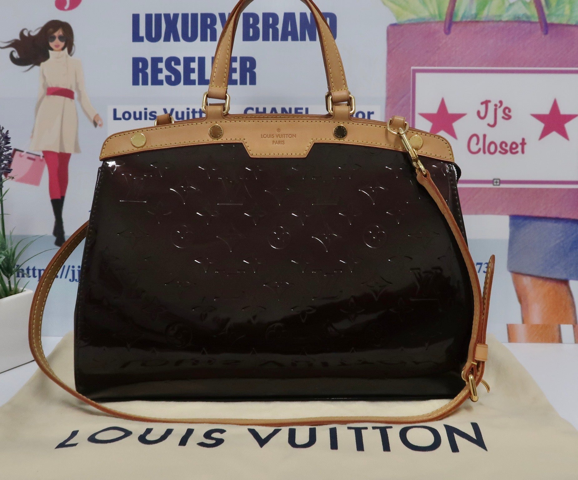 LOUIS VUITTON Brea MM Vernis Amarante Leather Bag, Luxury, Bags