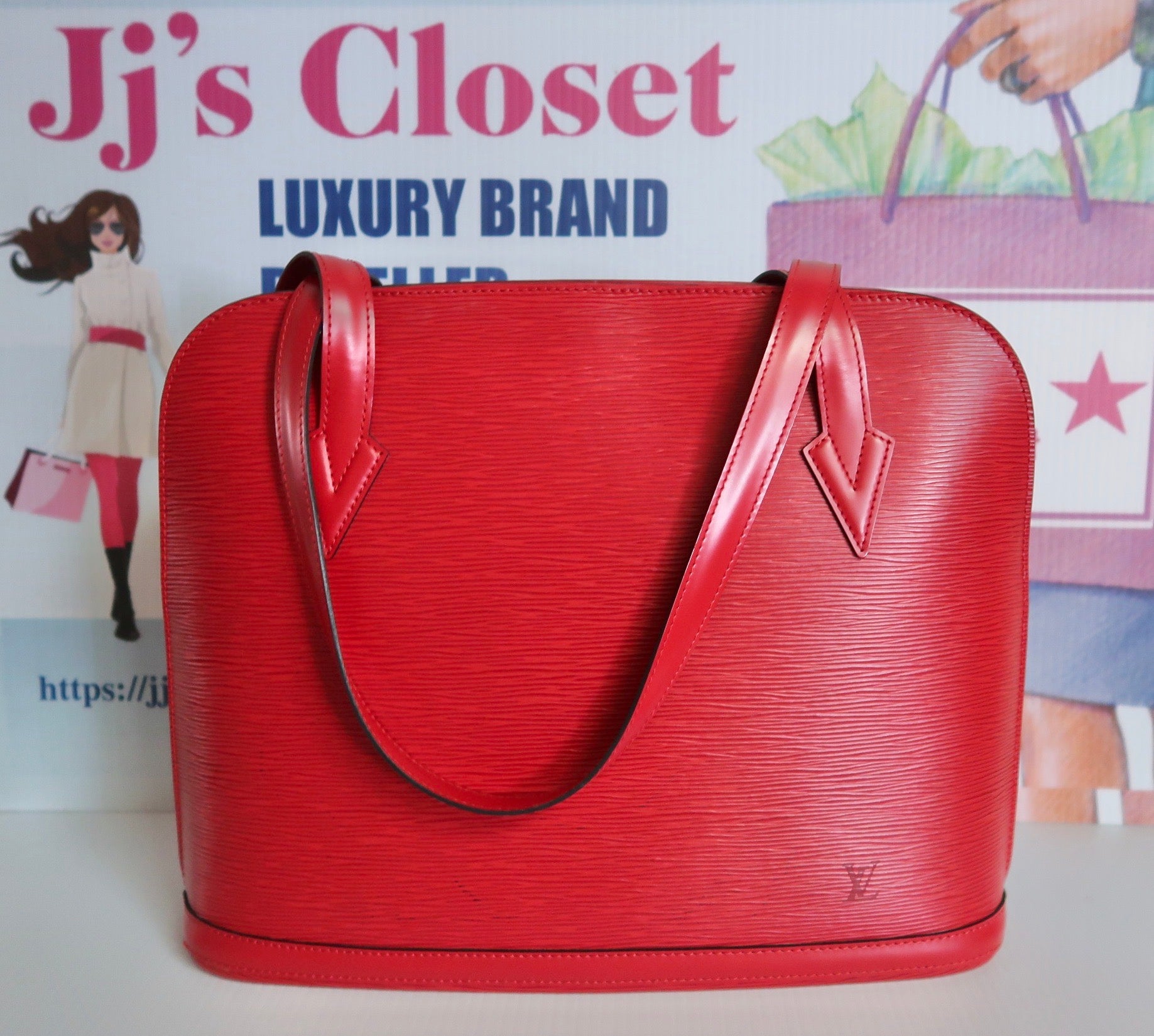 LOUIS VUITTON Lussac bag in red epi leather - Red suede …