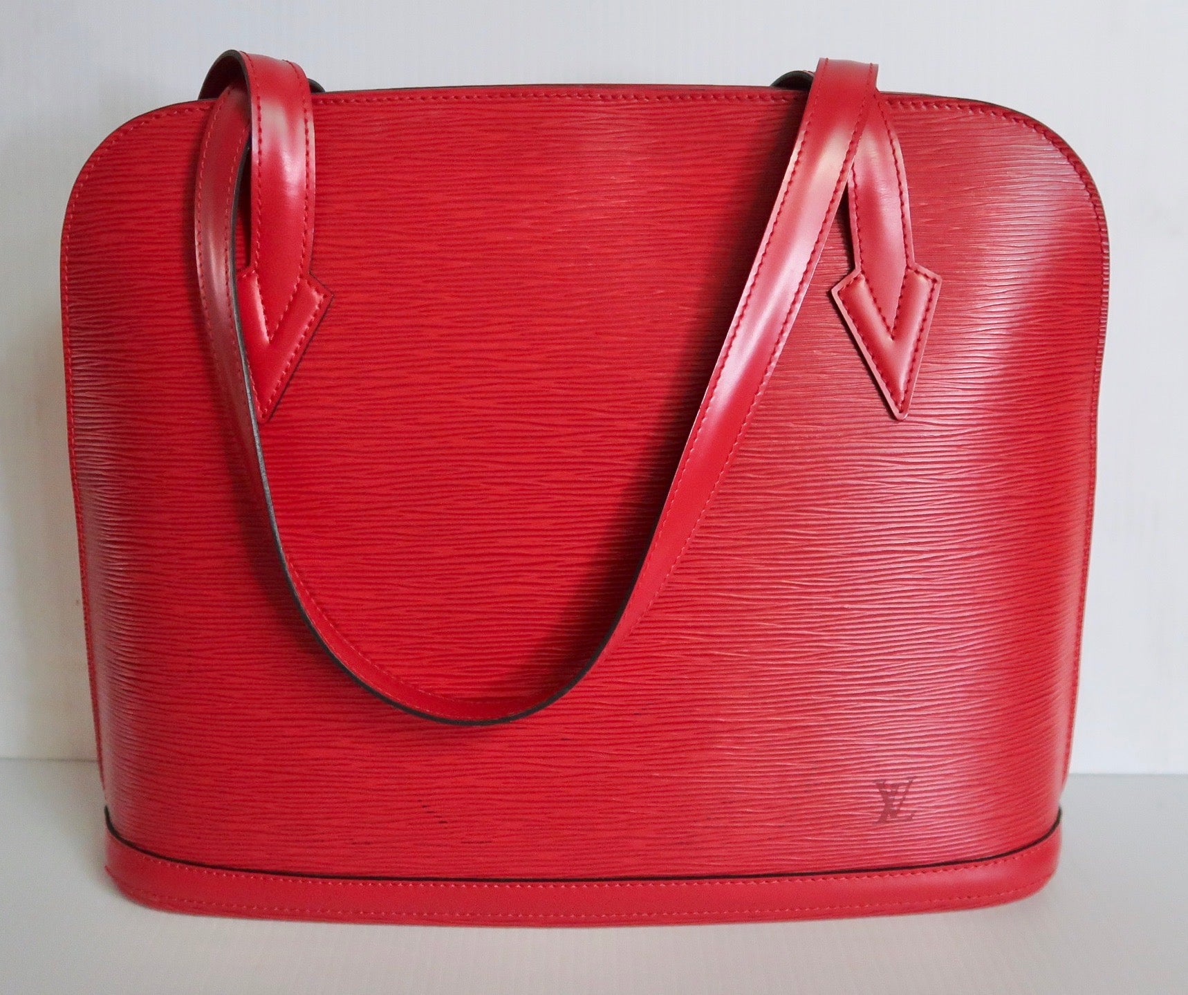 lv red leather bag