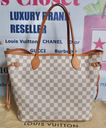 AUTHENTIC Louis Vuitton Neverfull Damier Azur MM PREOWNED (WBA205)