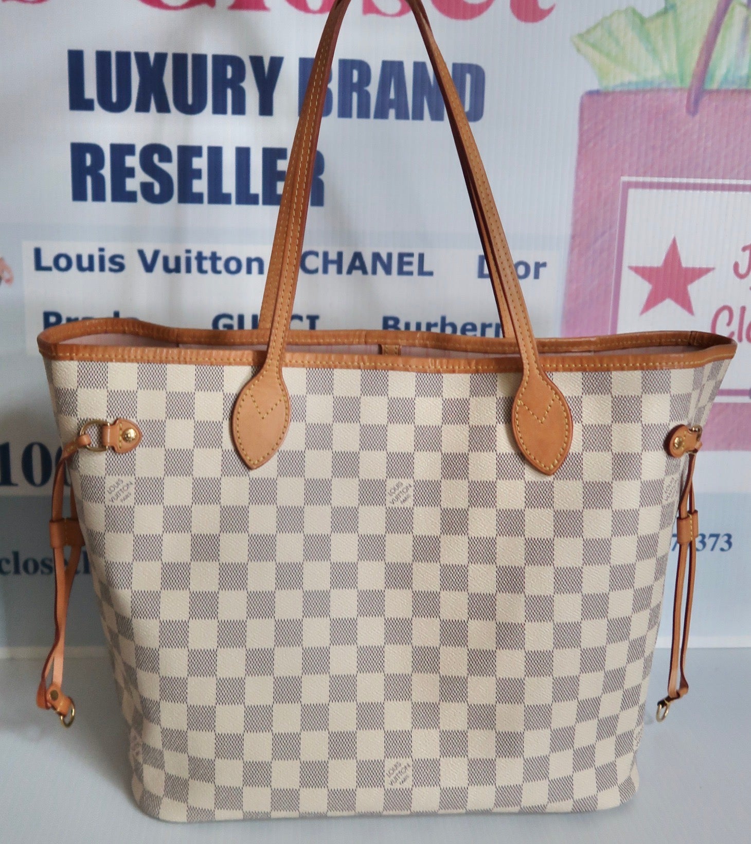 Pre-Owned Louis Vuitton Neverfull Damier Azur MM Tote Bag