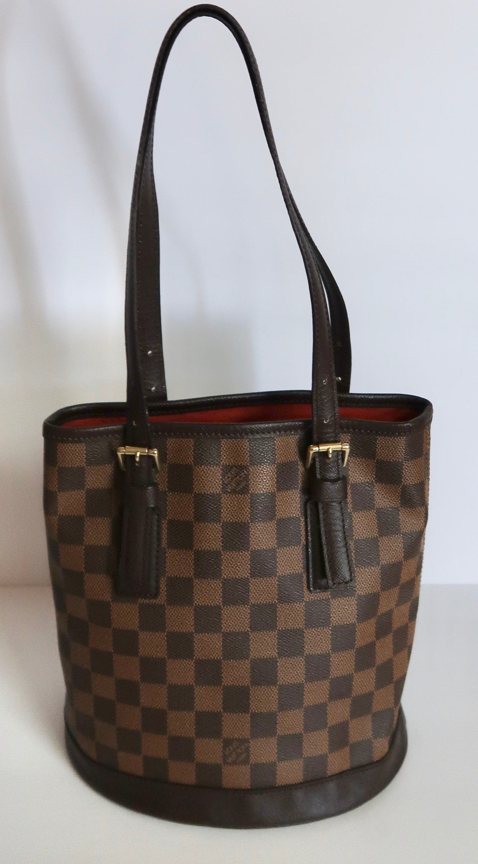 Authentic Louis Vuitton Damier Ebene Bucket Marais Brown Handbag