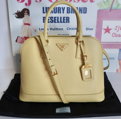 AUTHENTIC Prada Yellow Saffiano Promenade PREOWNED (WBA139)