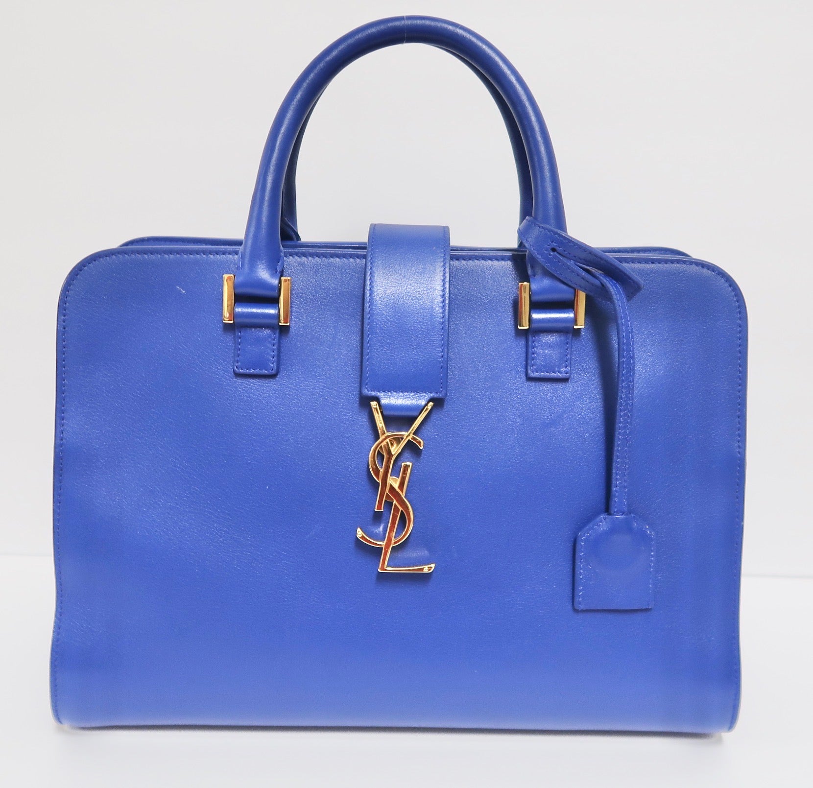 Saint Laurent Navy Blue Calfskin Leather Small Monogram Cabas Bag