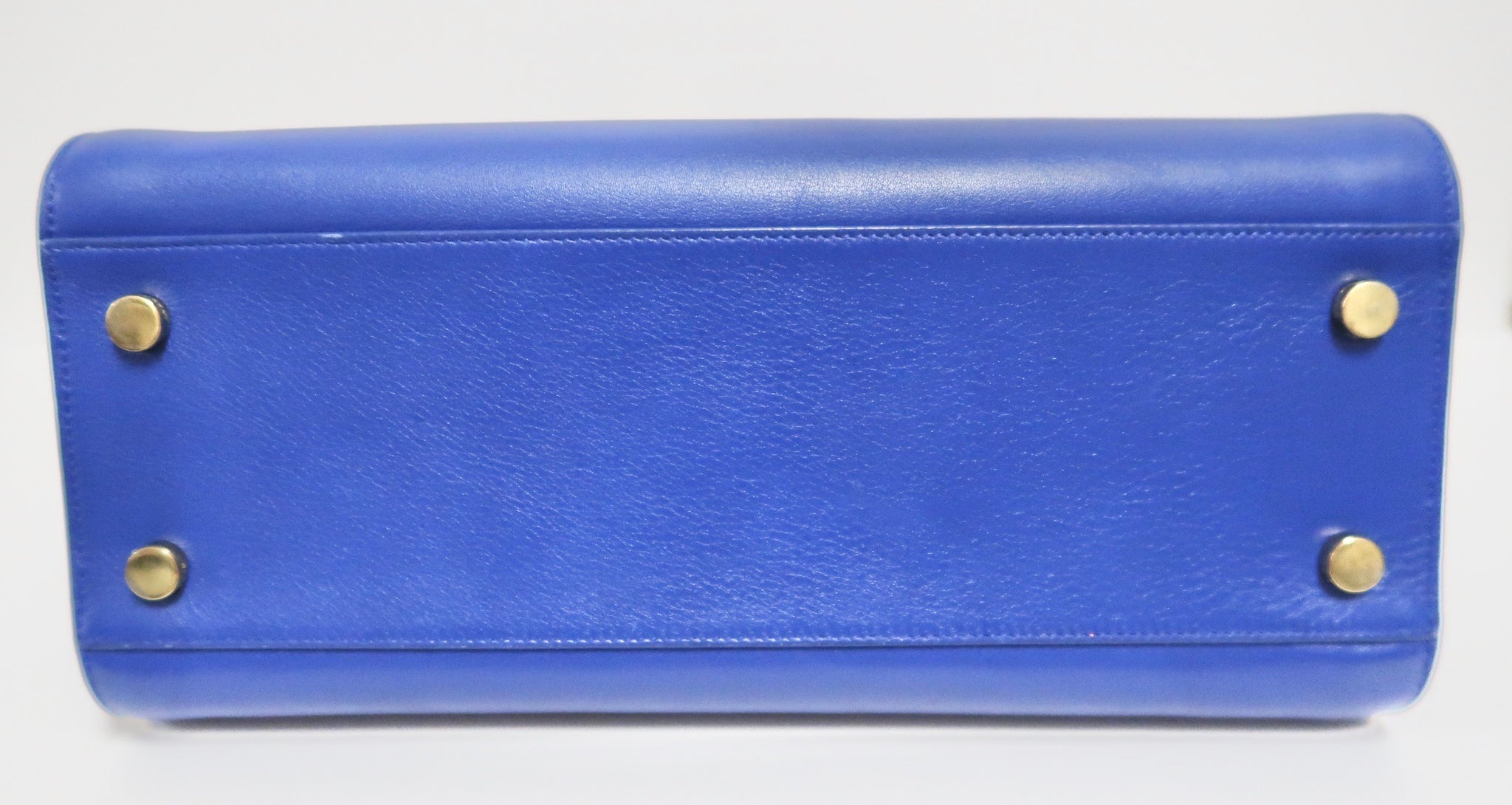 Yves Saint Laurent Blue Calfskin Leather Small Monogram Cabas Bag - Yoogi's  Closet