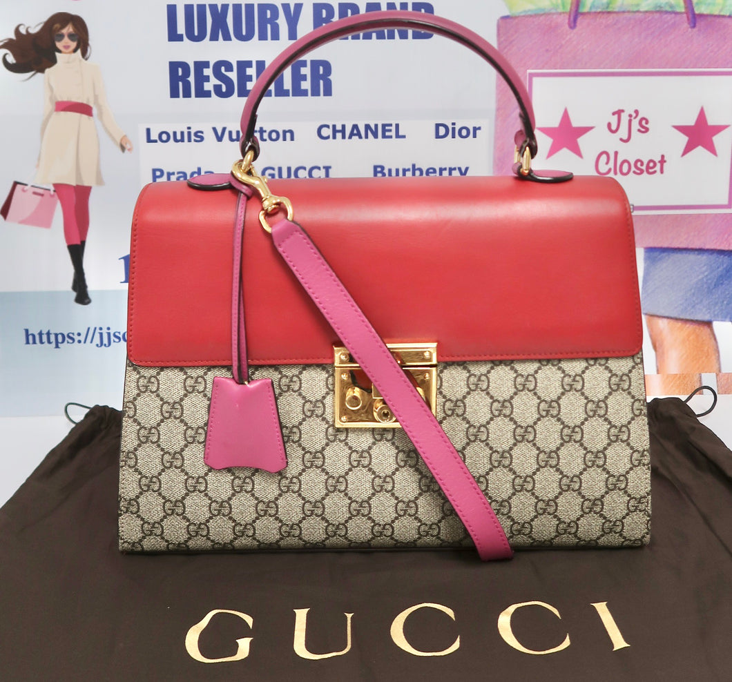 Gucci Padlock Gg Supreme Top Handle Satchel Bag Beigeblackcuir, $2,300, Neiman Marcus