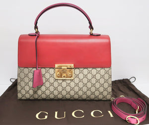 AUTHENTIC Gucci GG Supreme Monogram Medium Padlock Top Handle Bag PREOWNED (WBA228)