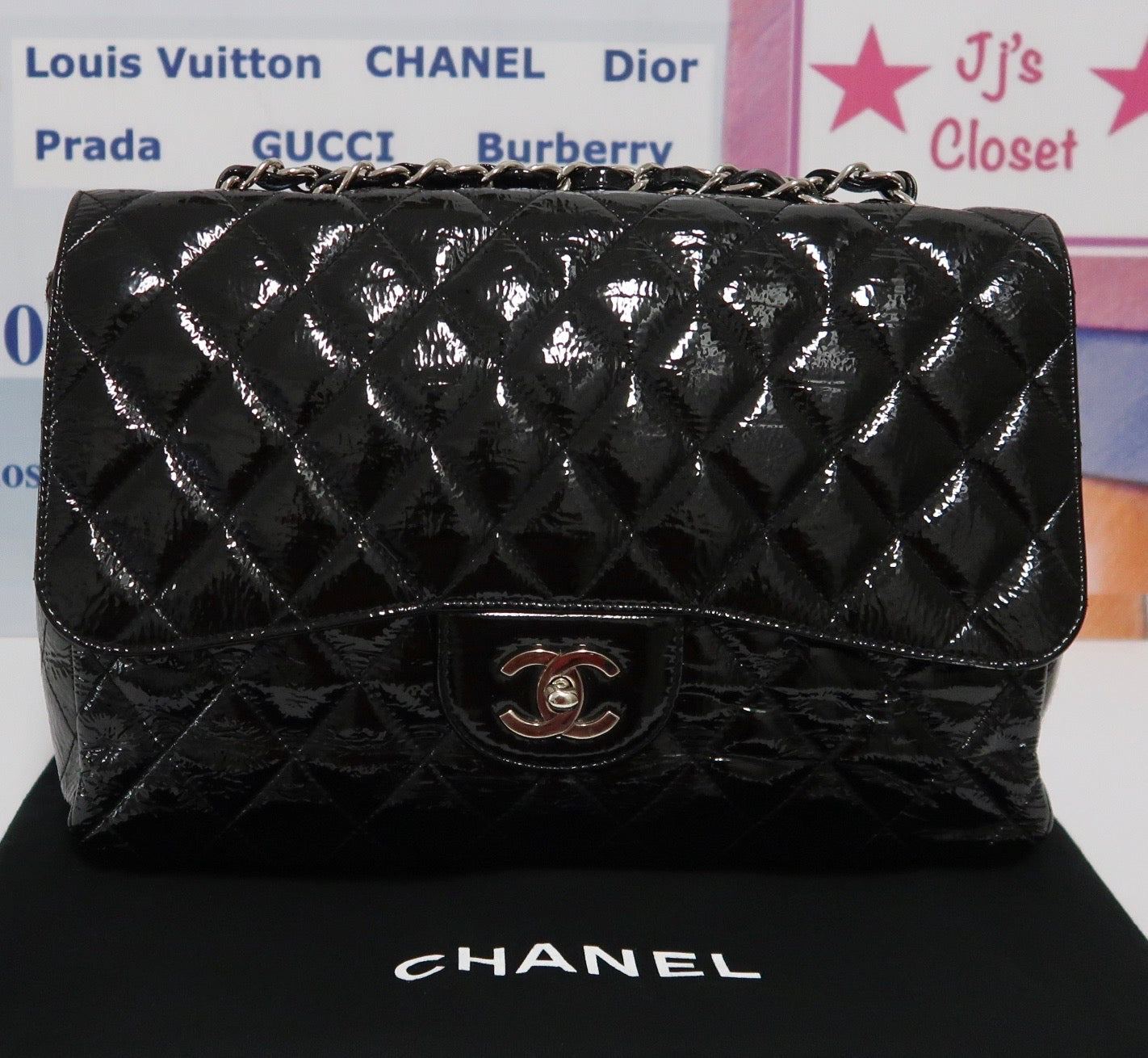 AUTHENTIC Chanel Classic Single Flap Distressed Patent Quilted