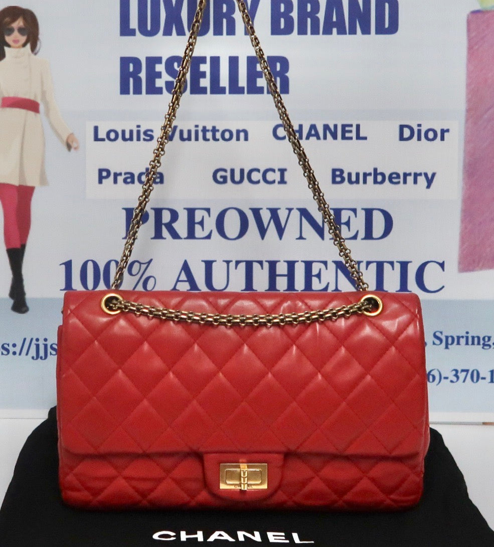 AUTHENTIC CHANEL Lambskin 2.55 Reissue 277 Double Flap Red