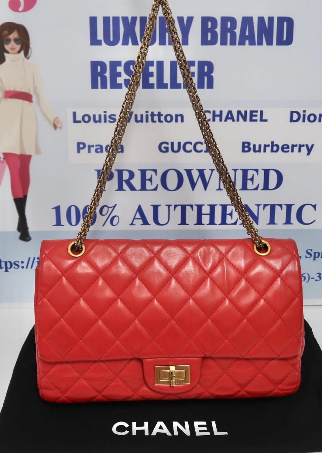 AUTHENTIC CHANEL Lambskin 2.55 Reissue 277 Double Flap Red